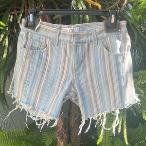 Vtg Armani Exchange Striped Blue Denim Jean Shorts | Raw Fringed Hem | Small